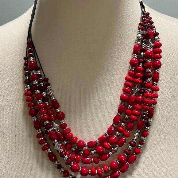 Premier Designs “Red My Mind”  Elegant Red and Silver Beaded Necklace #PDNK2 - Picture 7 of 8